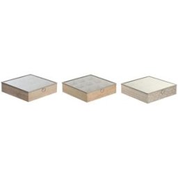 Låda för örtte DKD Home Decor 24 x 24 x 6,5 cm Glas Naturell Blå Rosa Metall Vit 3 Delar Trä MDF