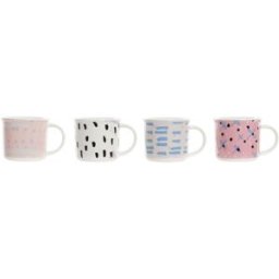 Mugg DKD Home Decor Svart Blå Rosa Vit Stengods (310 ml) (4 antal)