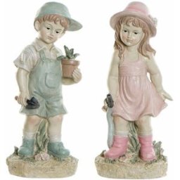Prydnadsfigur DKD Home Decor Blå Rosa Harts Barn (18 x 15 x 41 cm) (2 pcs)
