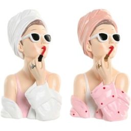 Prydnadsfigur Home ESPRIT Vit Rosa Kvinna 15,5 X 15 X 27 CM (2 antal)