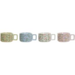 Set med kaffekoppar DKD Home Decor Blå Grön Rosa Metall Dolomite 260 ml