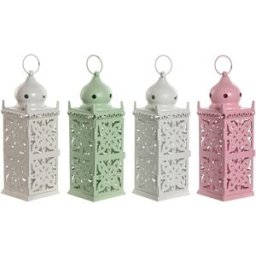 Lykta Home ESPRIT Vit Grön Rosa Järn Orientalisk 10 x 10 x 30 cm (4 antal)