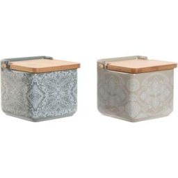 Saltkar med lock Home ESPRIT Blå Beige Rosa Lila Bambu 750 ml 14 x 12,5 x 12 cm (2 antal)