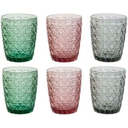 Glasset DKD Home Decor Grön Grå Rosa Glas Med relief 240 ml (6 antal)