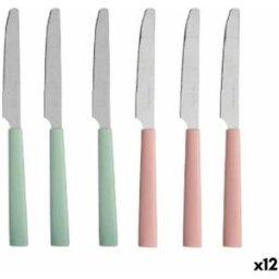 Knivset Kinvara Grön Rosa Silvrig Rostfritt stål Plast 9 x 28,3 x 3 cm (12 antal)