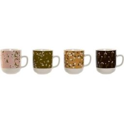 Mugg DKD Home Decor Brun Grön Rosa Senap Porslin 380 ml (4 antal)