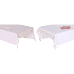 Dukar och servetter DKD Home Decor 150 x 250 x 0,5 cm Rosa Vit (2 antal)