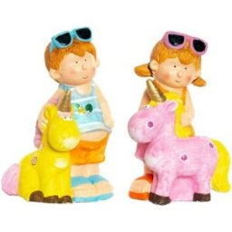 Prydnadsfigur DKD Home Decor Blå Rosa Pojkar Enhörning Medelhavs 23 x 19 x 40 cm (2 antal)
