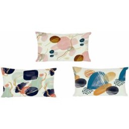 Kudde DKD Home Decor Plast Blå Vit Multicolour Rosa Rektangulär Abstrakt 50 x 30 x 12 cm (3 Delar)