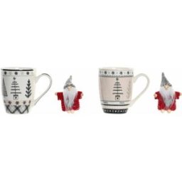 Mugg DKD Home Decor Rosa Svart Porslin Bone China (360 ml) (2 antal)