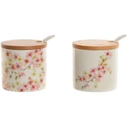 Sockerströare Home ESPRIT Vit Rosa Lila Bambu Dolomite 7,5 x 7,5 x 7,5 cm (2 antal)