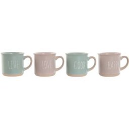 Set med 4 muggar Home ESPRIT Blå Rosa Stengods 355 ml 9,7 x 7 x 9,2 cm