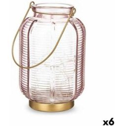 LED-lykta Gift Decor Rosa Gyllene Glas Ränder 13,5 x 22 x 13,5 cm (6 antal)
