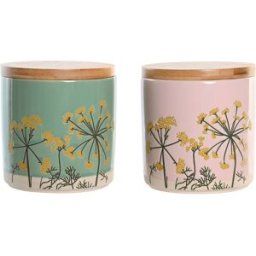 Burk DKD Home Decor 11,5 x 11,5 x 12 cm Blommig Rosa Grön Bambu Stengods Shabby Chic (2 antal)
