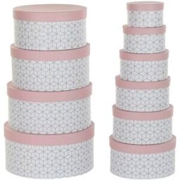 Set med stapelbara förvaringslådor DKD Home Decor Rund Rosa Papp