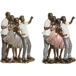 Prydnadsfigur DKD Home Decor 18 x 10 x 25 cm Rosa Gyllene Vit Familj (2 antal)