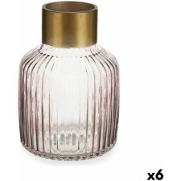 Vas Gift Decor Rosa Gyllene Glas Ränder 14,5 x 22 x 14,5 cm (6 antal)