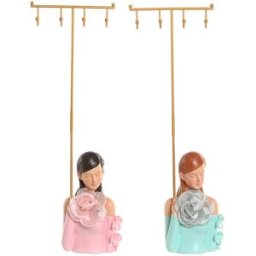 Smyckeskrin med ben Home ESPRIT Grön Rosa Harts 14 x 6 x 36 cm (2 antal)