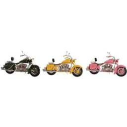 Prydnadsfigur DKD Home Decor 28 x 10 x 16 cm Rosa Motorcykel Grön Gul Vintage (3 Delar)
