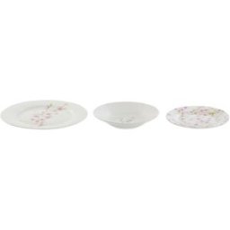 Servissats Home ESPRIT Vit Grön Rosa Porslin 18 Delar 27 x 27 x 2 cm