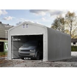 TOOLPORT Garagetält 5x8 m - 2,6 m sidohöjd med 4,1x2,5 m port, PVC 850, grå, utan hållfasthet (Säkerhetspaket) - (99512)