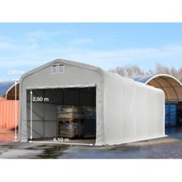 TOOLPORT 5 x 10 m tälthall - 2,6 m sidohöjd med 4,1x2,5 m port, PVC grå, inkl. hållfasthet (underlag: jord) - (49399)