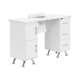 Nagelbord - Med utsug - Vitt / silver - 3 lådor - Handhylla