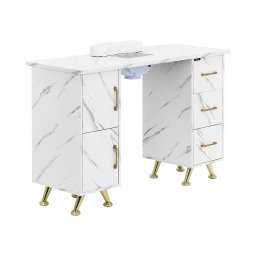 Nagelbord - Med utsug - Marmorerat / gyllene - 3 lådor - Handstöd