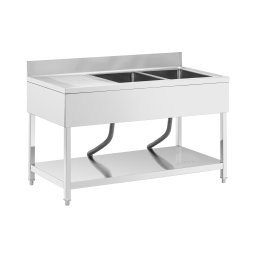 Diskbänk - 2 diskhoar - Rostfritt stål - 140 x 70 cm - Royal Catering