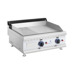Gas-stekbord - Dubbelt - 60 x 40 cm - Slät/räfflad - 2 x 3100 W - Naturgas - 20 mbar