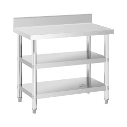 Rostfri arbetsbänk med skyddskant - 100 x 60 x 16.5 cm - 500 kg - 2 hyllor - Royal Catering