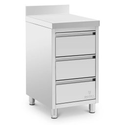Rostfri arbetsbänk - 50 x 60 cm - 186 kg - 3 lådor - med uppställningsställ - Royal Catering