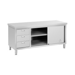 Rostfri arbetsbänk - 180 x 70 x 85 cm - Royal Catering - 600 kg lastkapacitet - 3 lådor