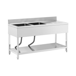 Diskbänk - 2 diskhoar - Rostfritt stål - 160 x 60 cm - Royal Catering