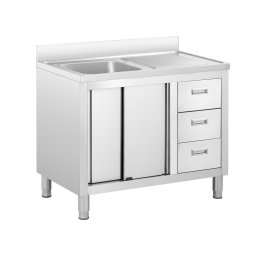 Diskbänksbord - 1 diskho - Royal Catering - Rostfritt stål - 100 x 60 cm