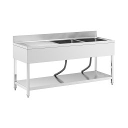 Diskbänk - 2 diskhoar - Rostfritt stål - 180 x 60 cm - Royal Catering
