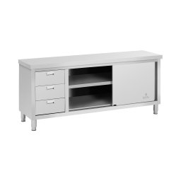 Rostfri arbetsbänk - 200 x 60 x 85 cm - Royal Catering - 600 kg lastkapacitet - 3 lådor