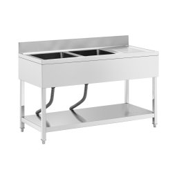 Diskbänk - 2 diskhoar - Rostfritt stål - 140 x 60 cm - Royal Catering