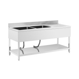 Diskbänk - 2 diskhoar - Rostfritt stål - 180 x 70 cm - Royal Catering
