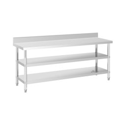 Rostfri arbetsbänk med skyddskant - 200 x 60 x 16.5 cm - 500 kg - 2 hyllor - Royal Catering