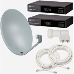 Satellitpaket Tyska HD – 80 cm, Twin‑LNB, 20m Kabel och 2 HD mottagare