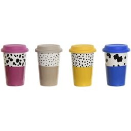 Kopp med locket DKD Home Decor Multicolour djur Urban 400 ml (4 antal)