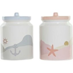 Burk DKD Home Decor Dolomite Blå Multicolour Ljusrosa Medelhavs 15 x 15 x 22 cm (2 antal)