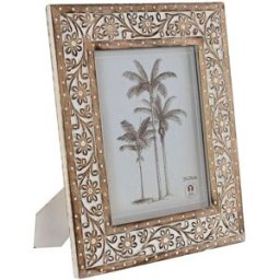 Fotoram Home ESPRIT Vit Naturell Glas Mangoträ Indier 31,5 x 2 x 36,5 cm