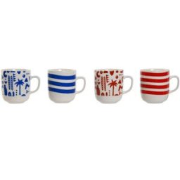 Mugg Home ESPRIT Blå Röd Porslin Boho 380 ml (4 antal)