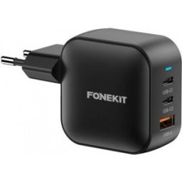 FoneKit Gan Pd 70w Nätadapter, Usb-C + Usb-C + Usb-A, Svart