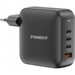 FoneKit Gan Pd 165w Nätadapter, Usb-A + 3 X Usb-C, Svart