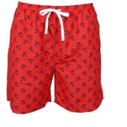 Badshorts till mindre barn röd med marina ankare (Storlek: 86/92 cl)