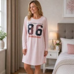 Nattlinne dam ljusrosa big T lång ärm