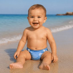 Badblöja baby blå snäckor (Storlek: 62/68 cl)